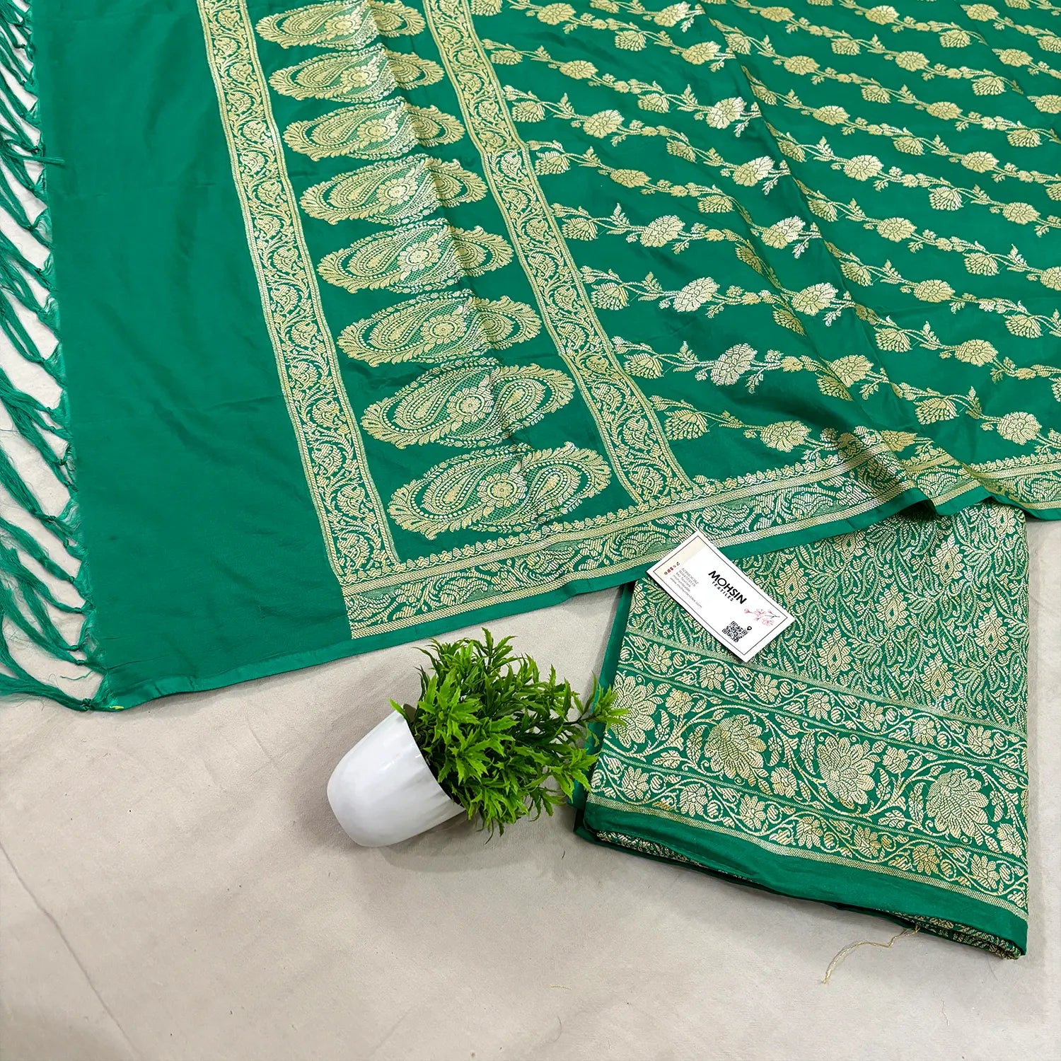 Sea Green Golden Zari Katan Silk Banarasi Suit