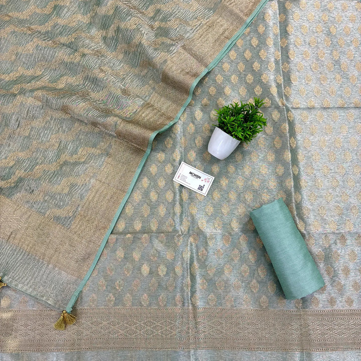 Sea Green Pairahan Tissue Silk Banarasi Suit