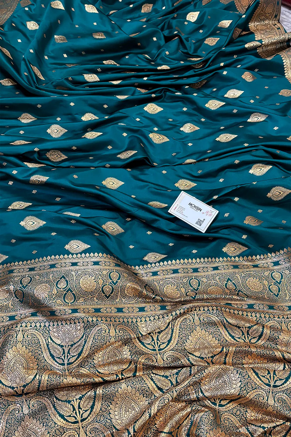 Teal Queen Buti Katan Silk Banarasi Saree