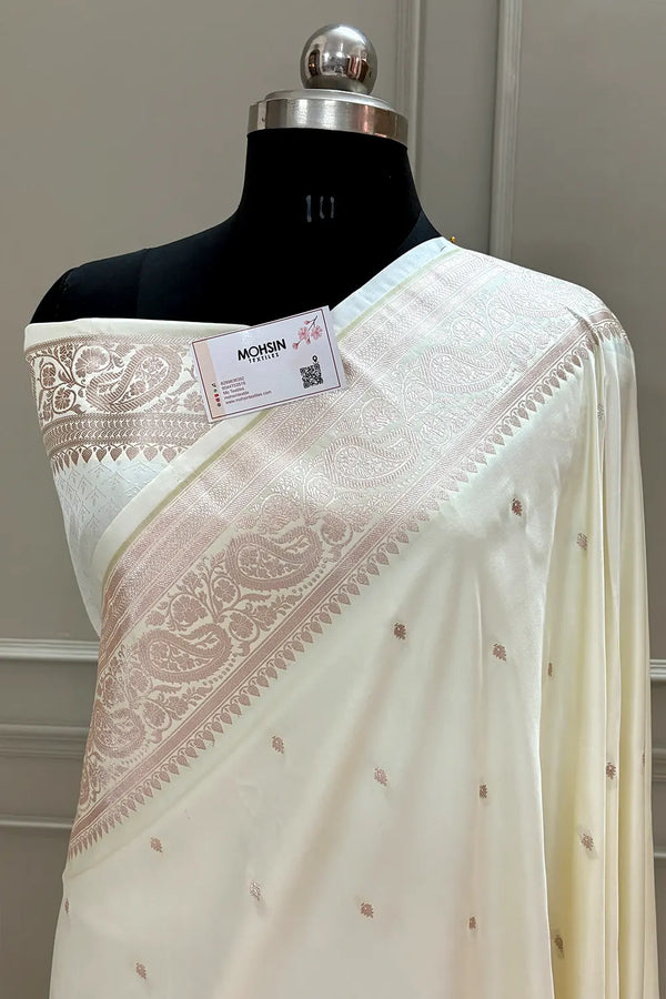 White Chitrani Buti Katan Silk Banarasi Saree