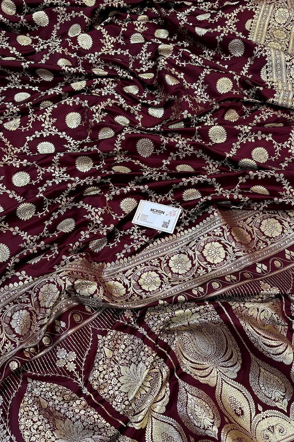 Wine Pankhuri Jaal Katan Silk Banarasi Saree