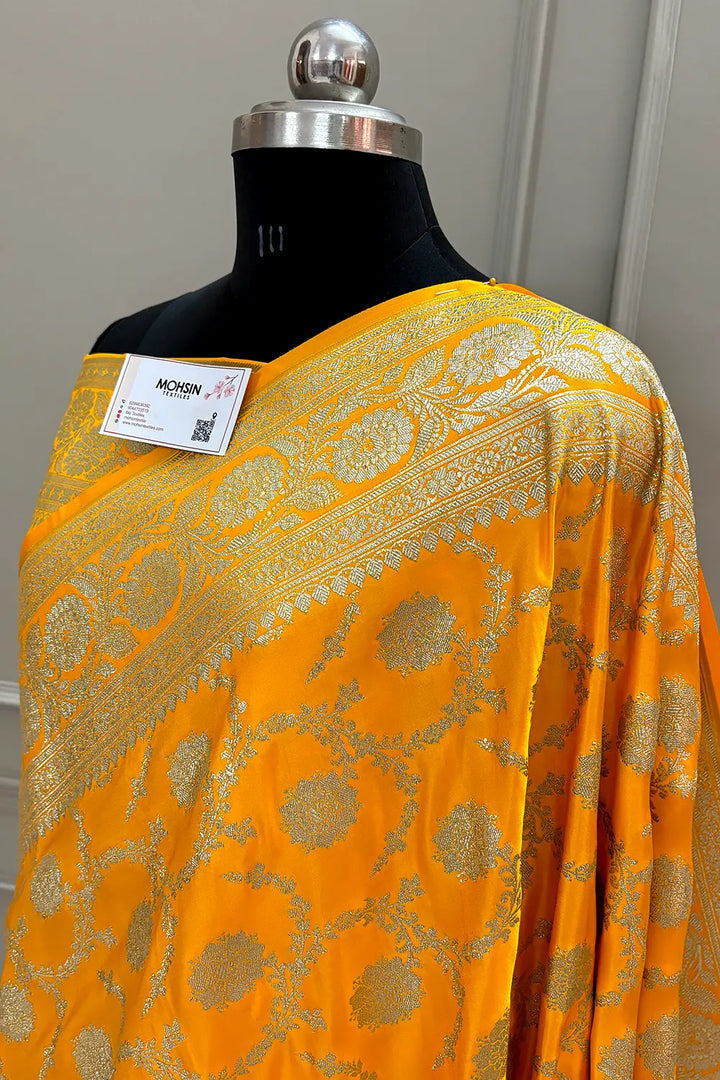 Yellow Murmuri Jaal Katan Silk Banarasi Saree