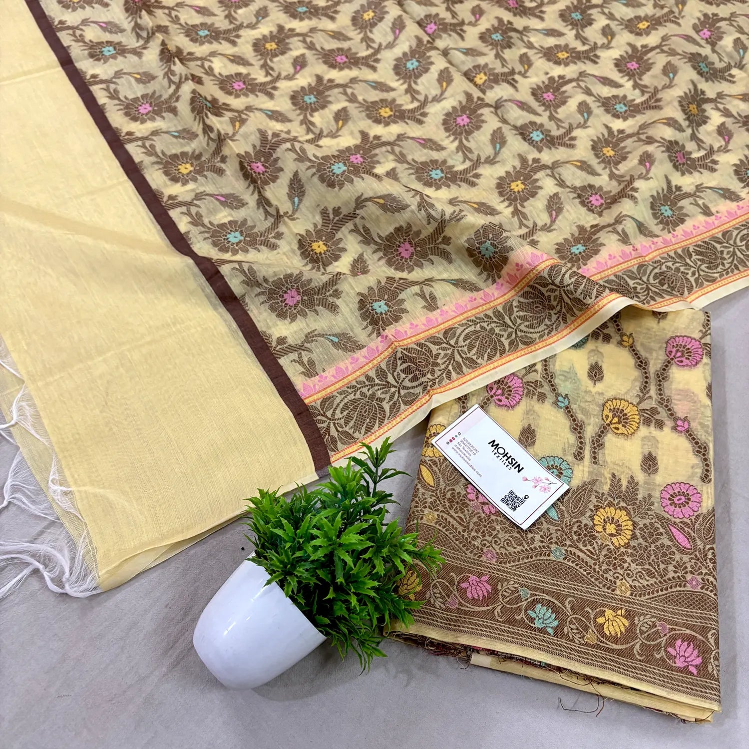 Yellow Resham Zari Banarasi Silk Suit