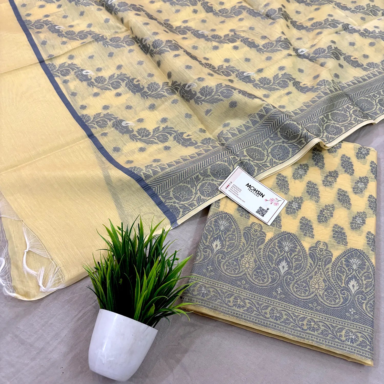 Yellow Resham Zari Banarasi Silk Suit