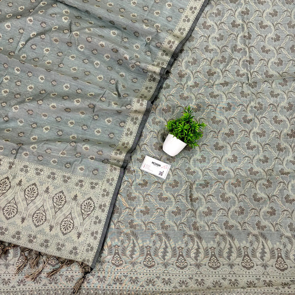 Dust Grey Surahi Jaal Cotton Silk Banarasi Suit