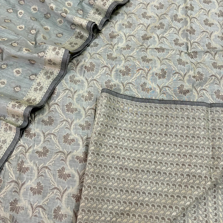 Dust Grey Surahi Jaal Cotton Silk Banarasi Suit