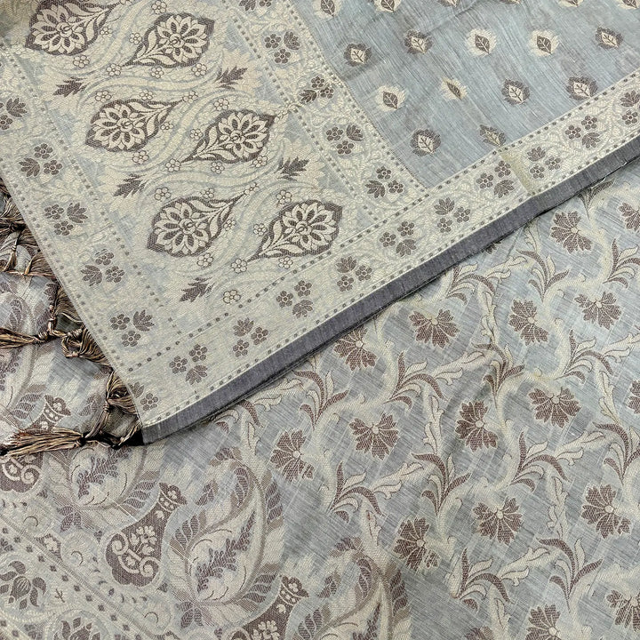 Dust Grey Surahi Jaal Cotton Silk Banarasi Suit