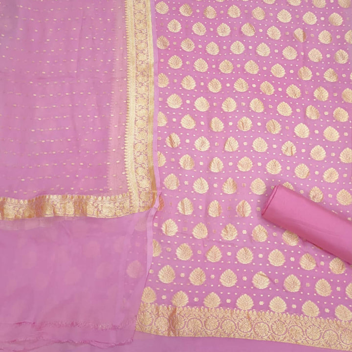 Baby Pink Golden Zari Banarasi Georgette Silk Salwar Suit