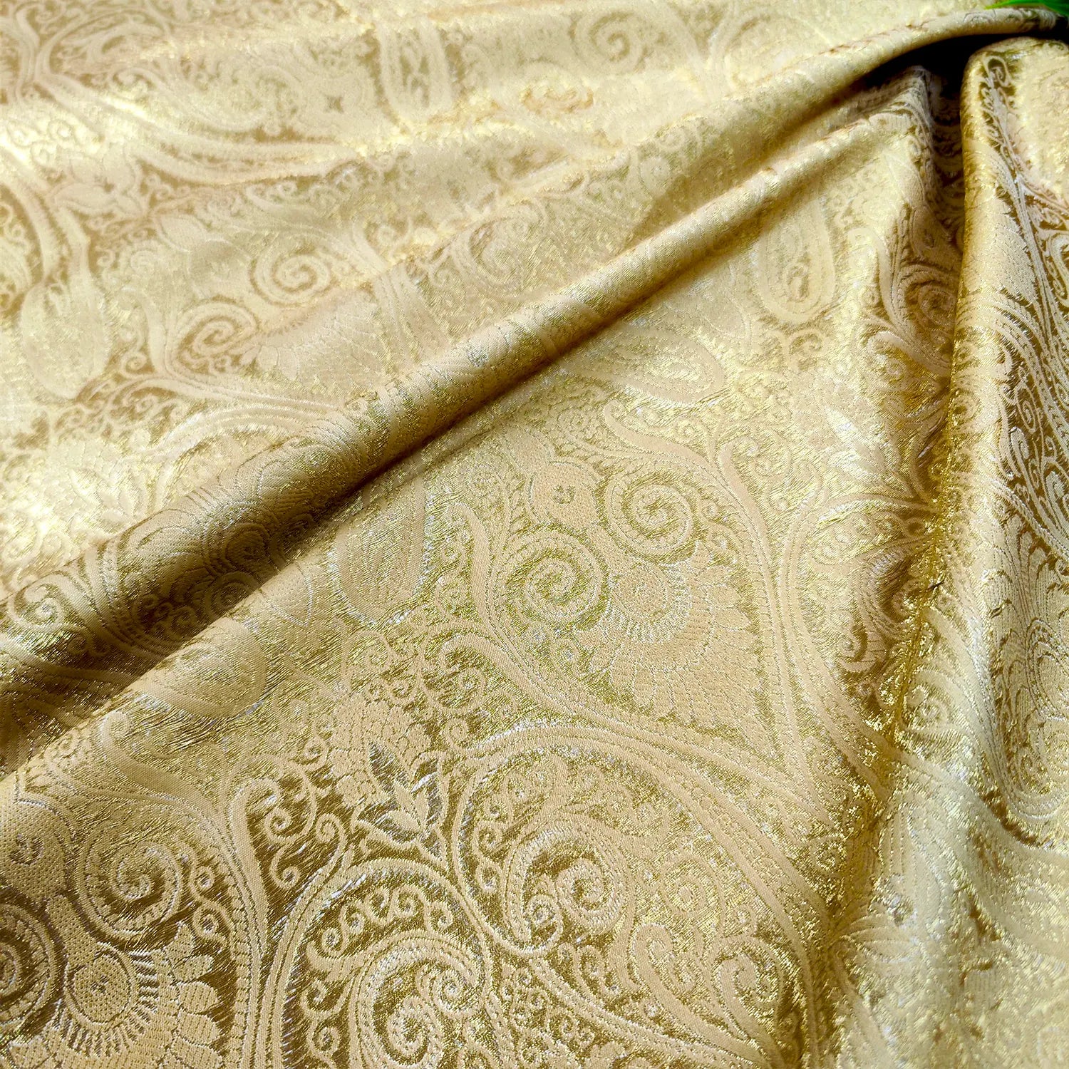 Beige Brocade Katan Silk Banarasi Fabric