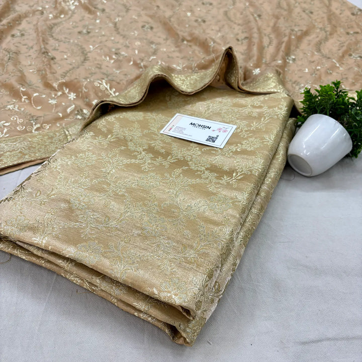 Beige Golden Zari Kimkhab Silk Banarasi Gharara