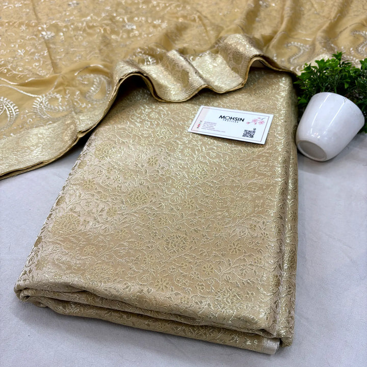 Beige Golden Zari Kimkhab Silk Banarasi Gharara