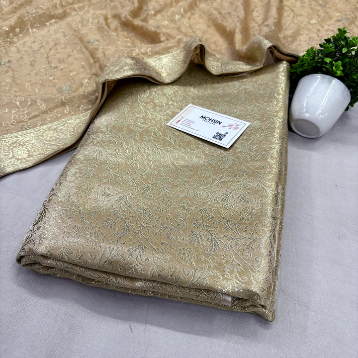 Beige Golden Zari Kimkhab Silk Banarasi Gharara