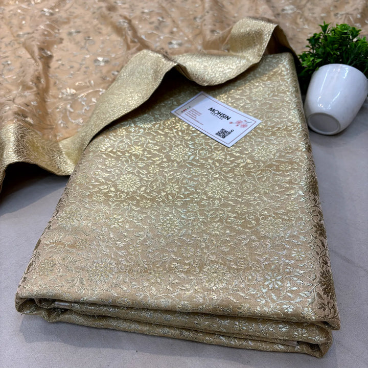 Beige Golden Zari Kimkhab Silk Banarasi Gharara