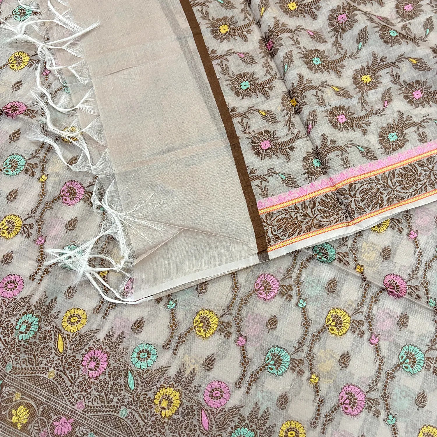 Beige Resham Zari Banarasi Silk Suit