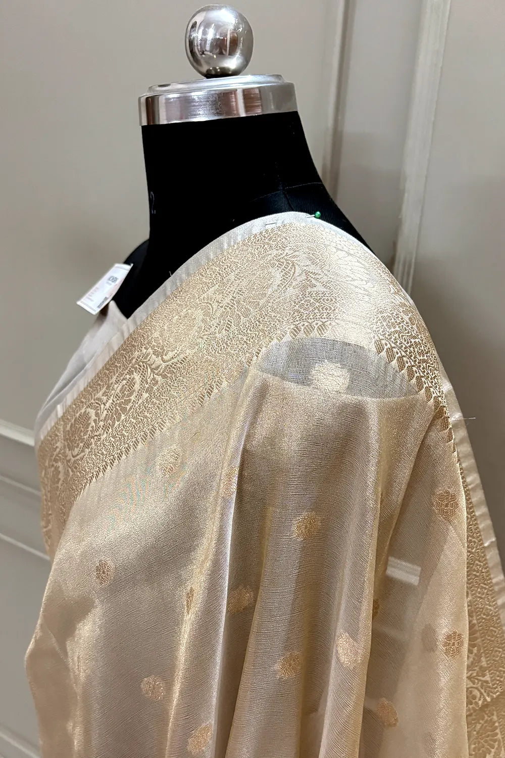 Beige Zari Tissue Silk Banarasi Saree