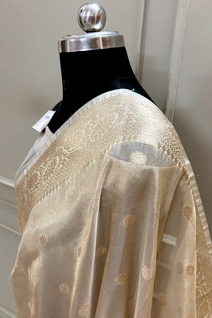 Beige Zari Tissue Silk Banarasi Saree