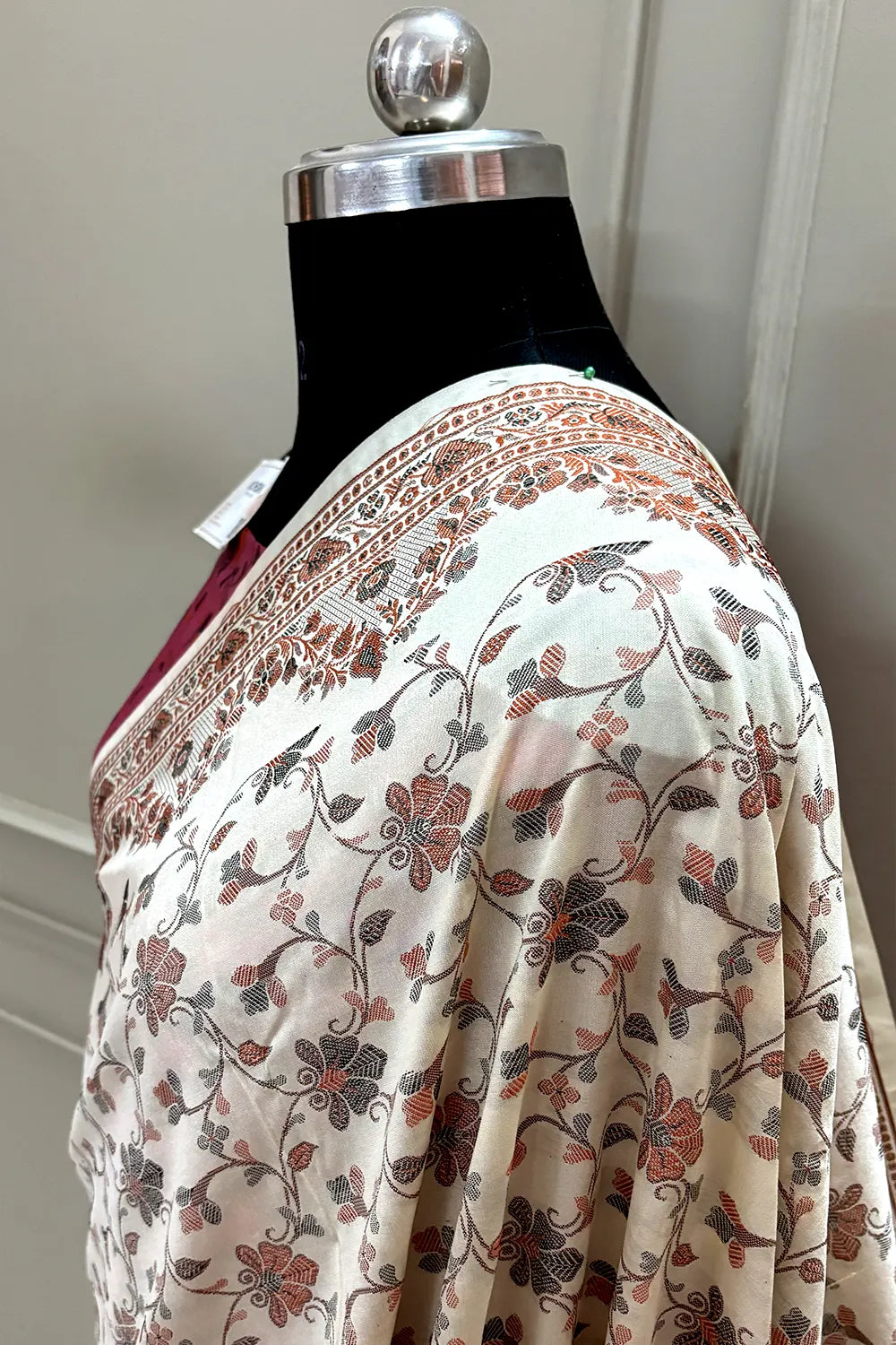 Beige and Pink Resham Silk Banarasi Saree