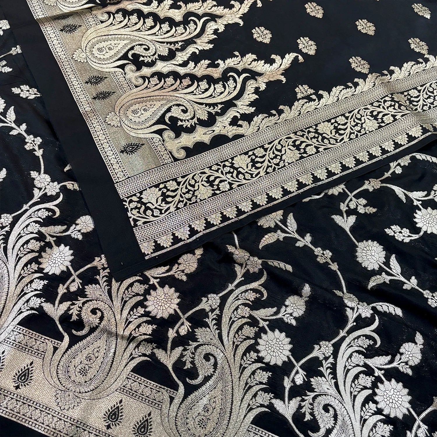Black Golden Zari Katan Silk Banarasi Suit