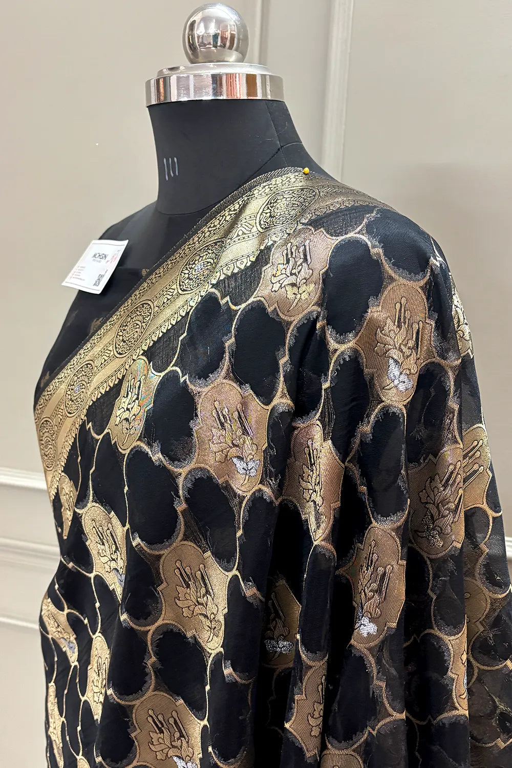 Black Golden Zari Organza Silk Banarasi Saree