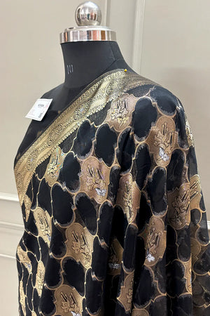 Black Golden Zari Organza Silk Banarasi Saree
