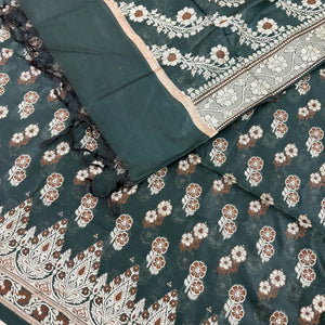 Bottle Green Fan Flower Banarasi Silk Suit