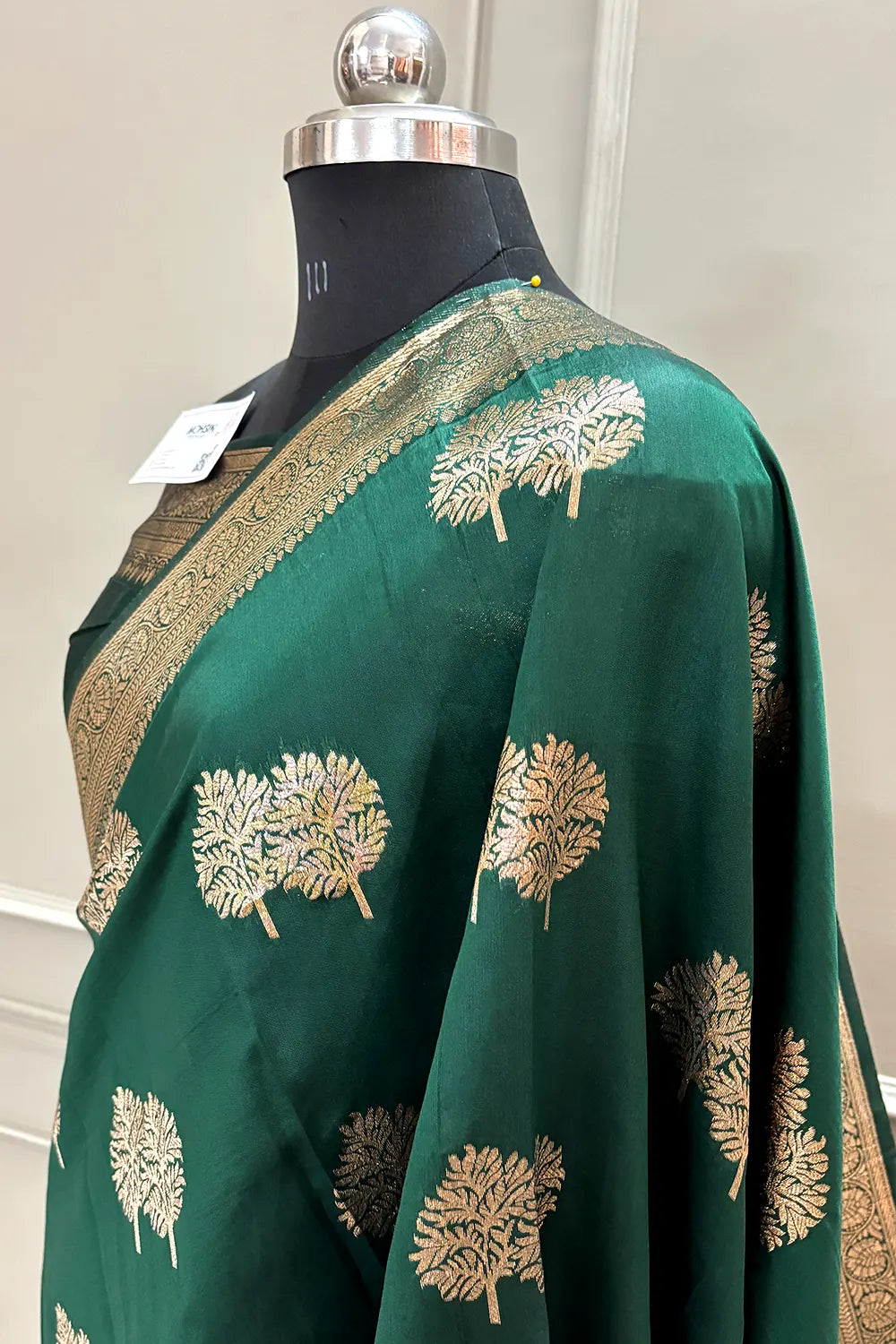 Bottle Green Golden Zari Silky Banarasi Saree