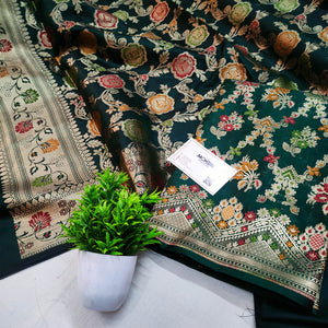 Bottle Green Meenakari Katan Silk Banarasi Suit