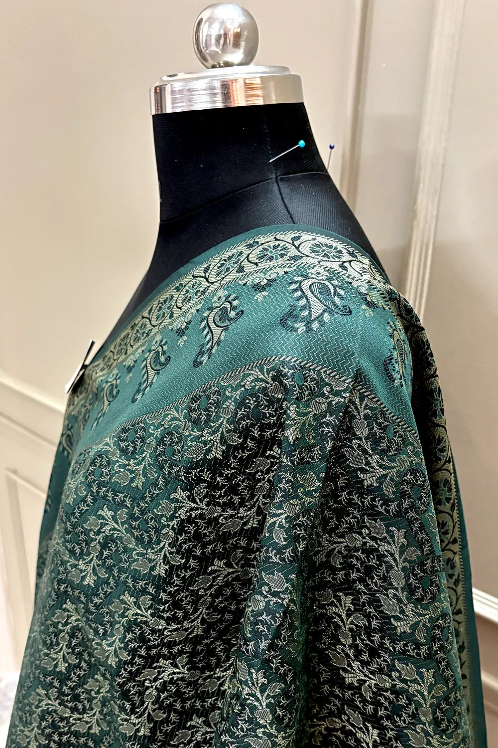 Bottle Green Resham Zari Silk Banarasi Stole