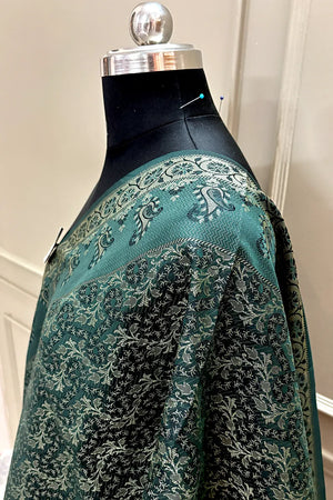Bottle Green Resham Zari Silk Banarasi Stole