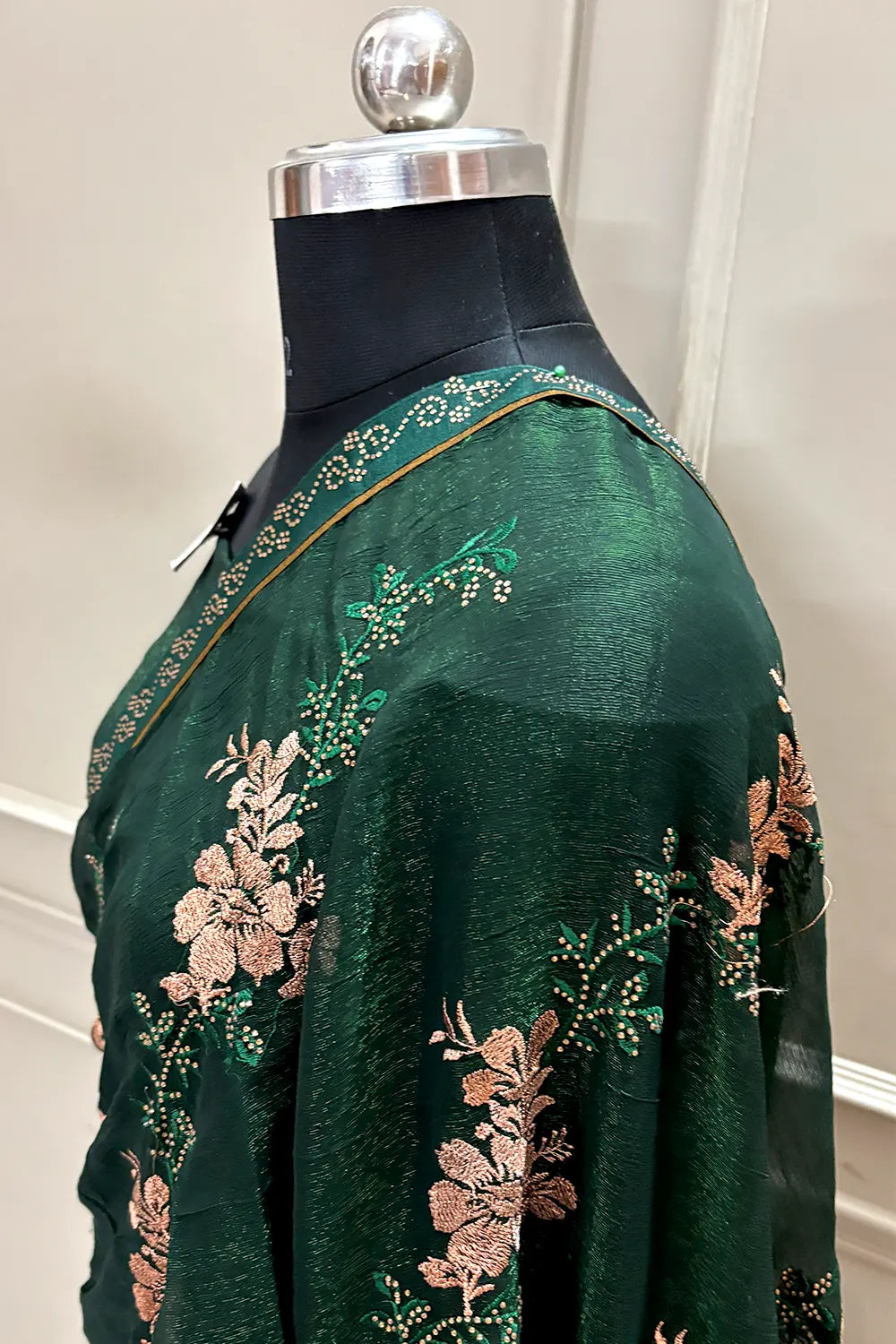 Bottle Green Embordiery Siroski Work Georgette Silk Saree