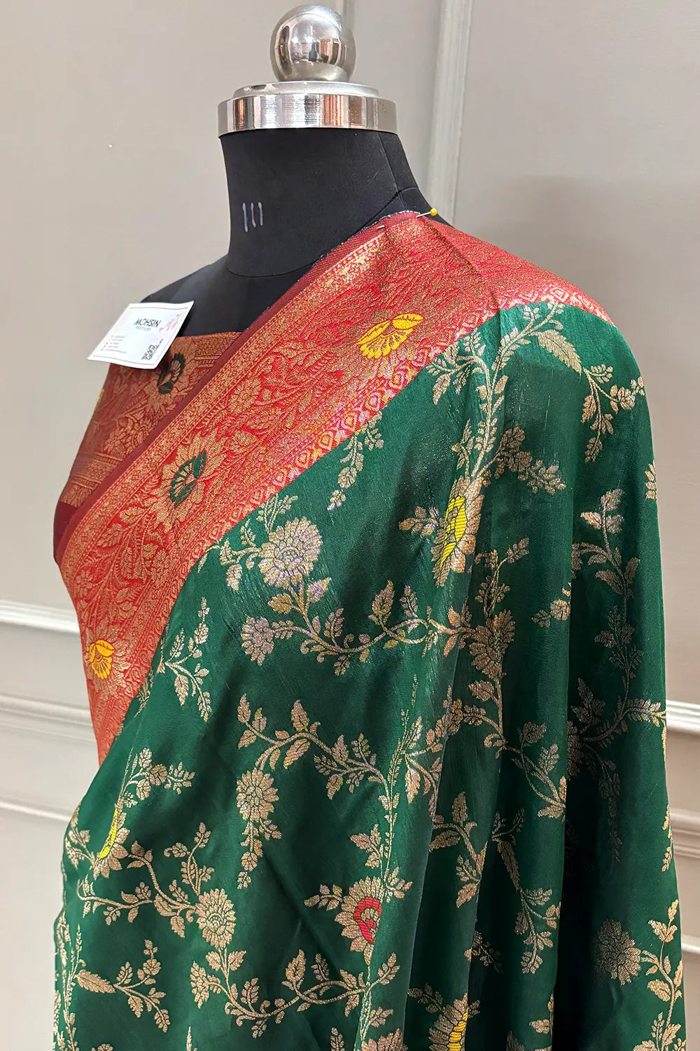 Bottle Green and Maroon Resham Zari Silky Banarasi Saree