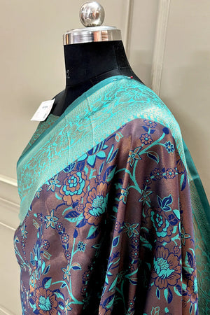 Coper and Teal Resham Zari Banarasi Silk Saree