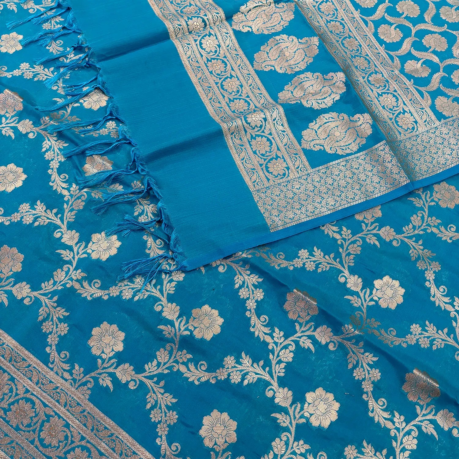 Firozi Kashmiri Jaal Katan Silk Banarasi Suit