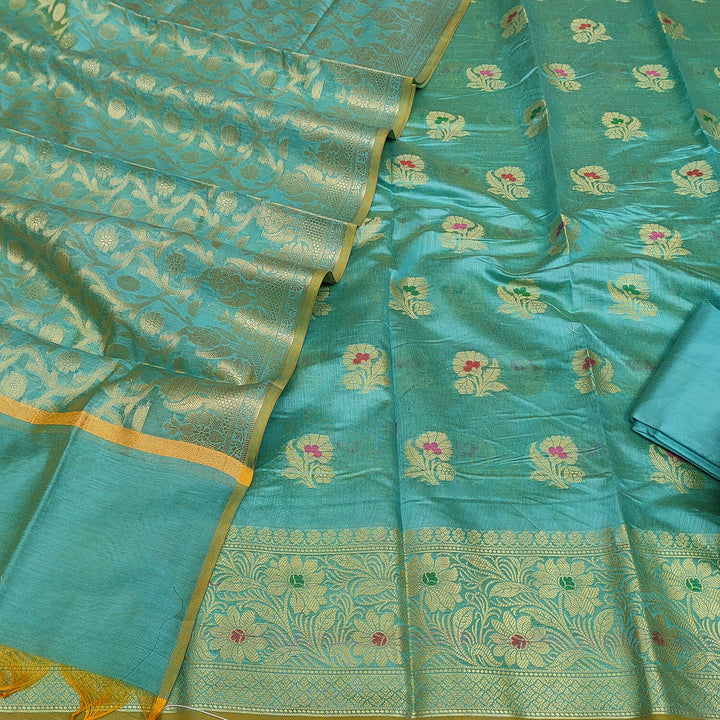 Firozi Meenakari Golden Zari Banarasi Silk Salwar Suit