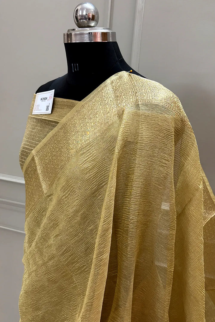 Gold Golden Zari Tissue Silk Banarasi Saree