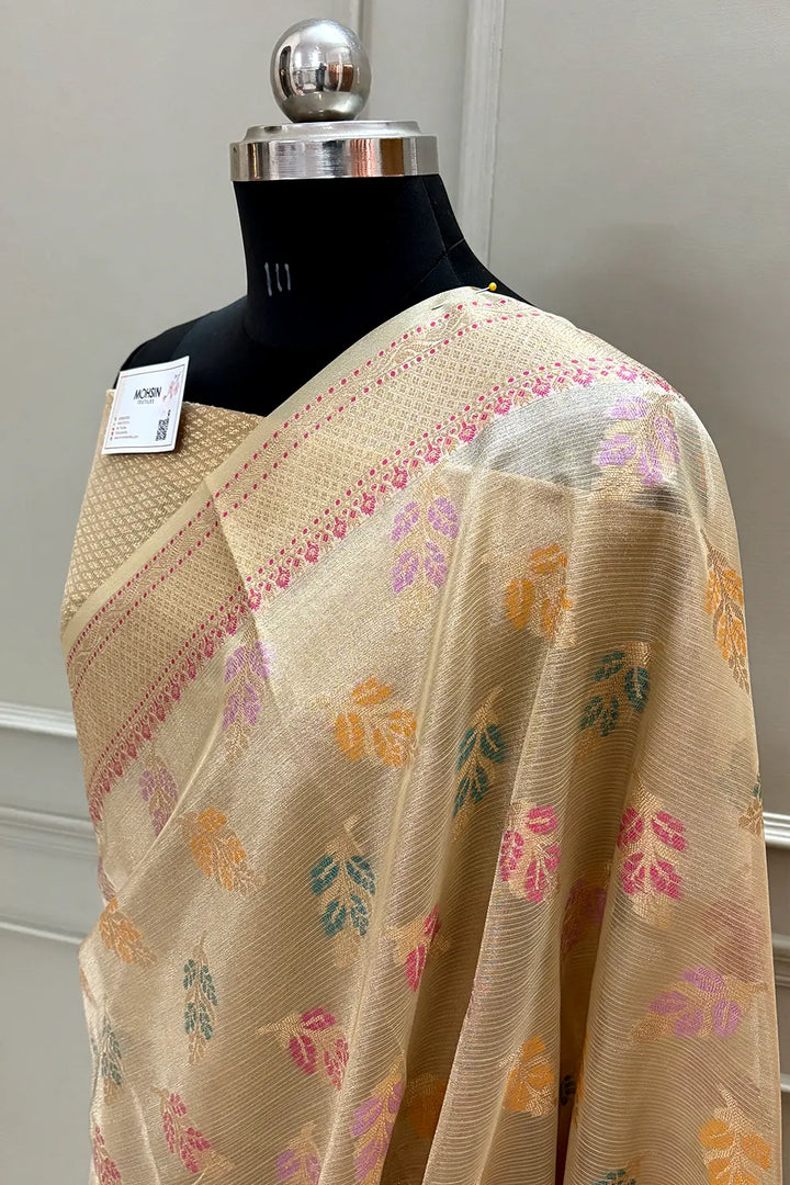 Gold Golden Zari Tissue Silk Banarasi Saree