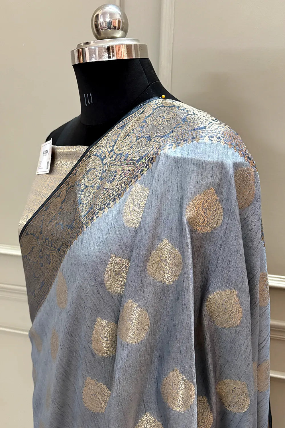 Grey Golden Zari Cotton Silk Banarasi Saree