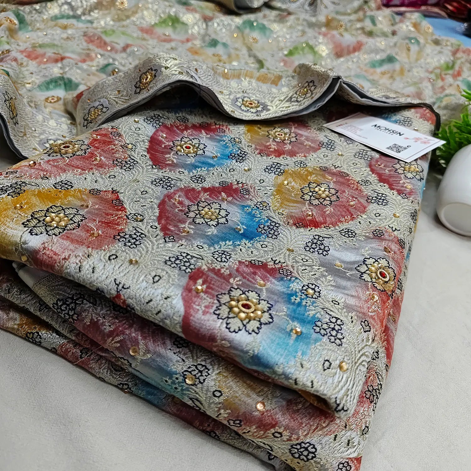 Grey Handbrush Stone Work Kimkhab Silk Banarasi Gharara