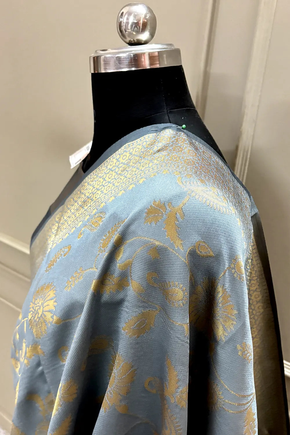 Grey Resham Zari Silk Banarasi Saree