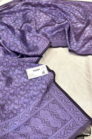 Lavender Resham Zari Silk Banarasi Stole