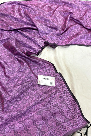 Lavender Resham Zari Silk Banarasi Stole