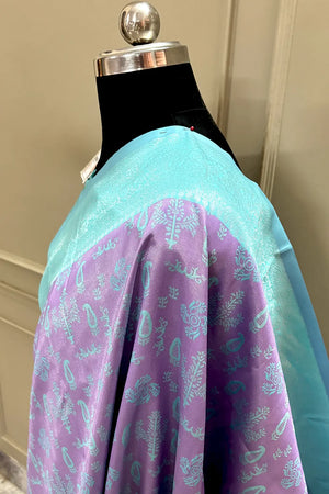 Lavender and Sea Green Resham Silk Banarasi Saree