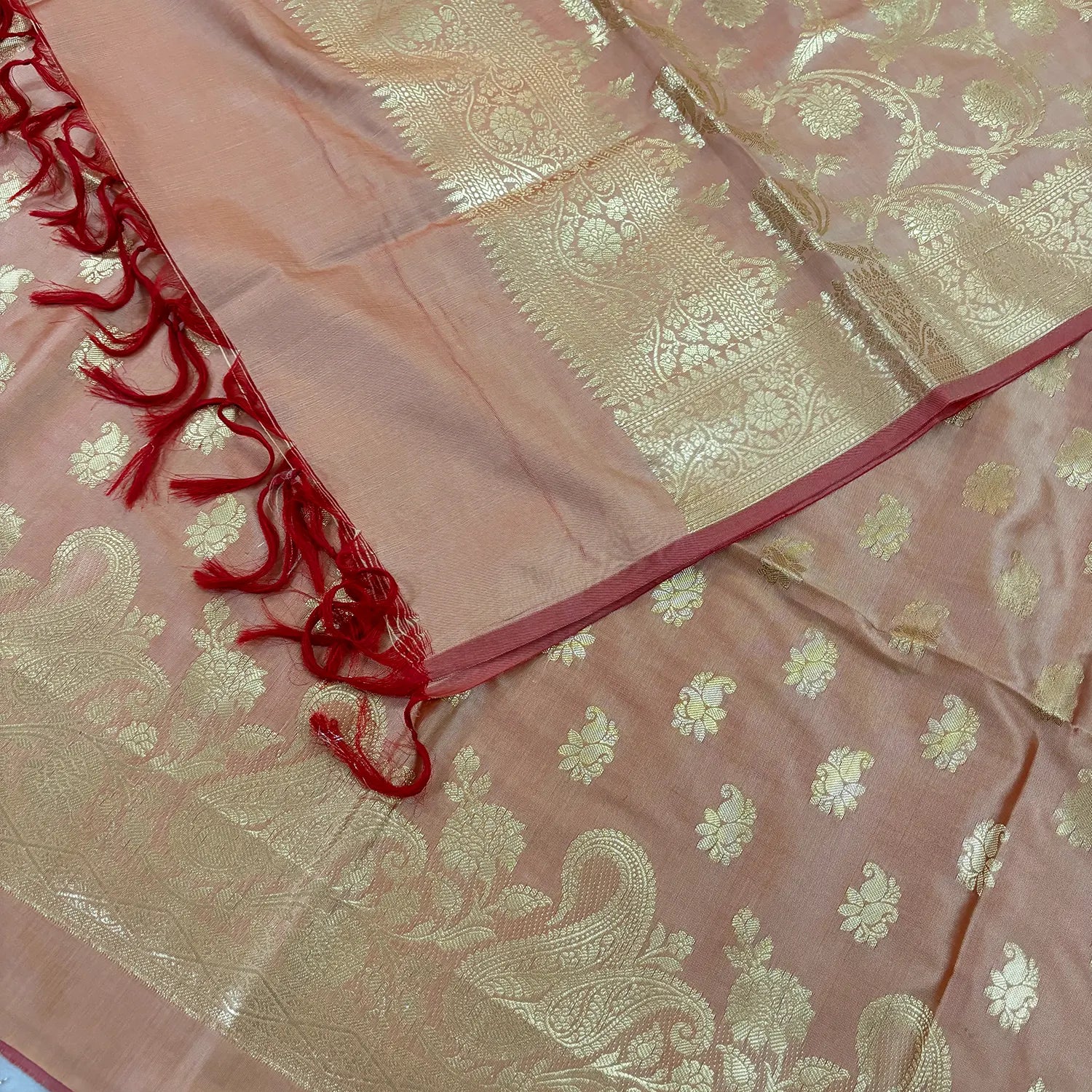 Light Peach Godzilla Satin Silk Banarasi Suit