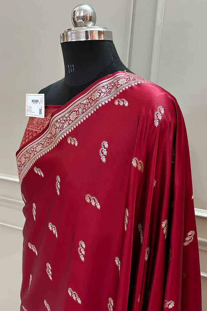 Maroon Candle Katan Silk Banarasi Saree