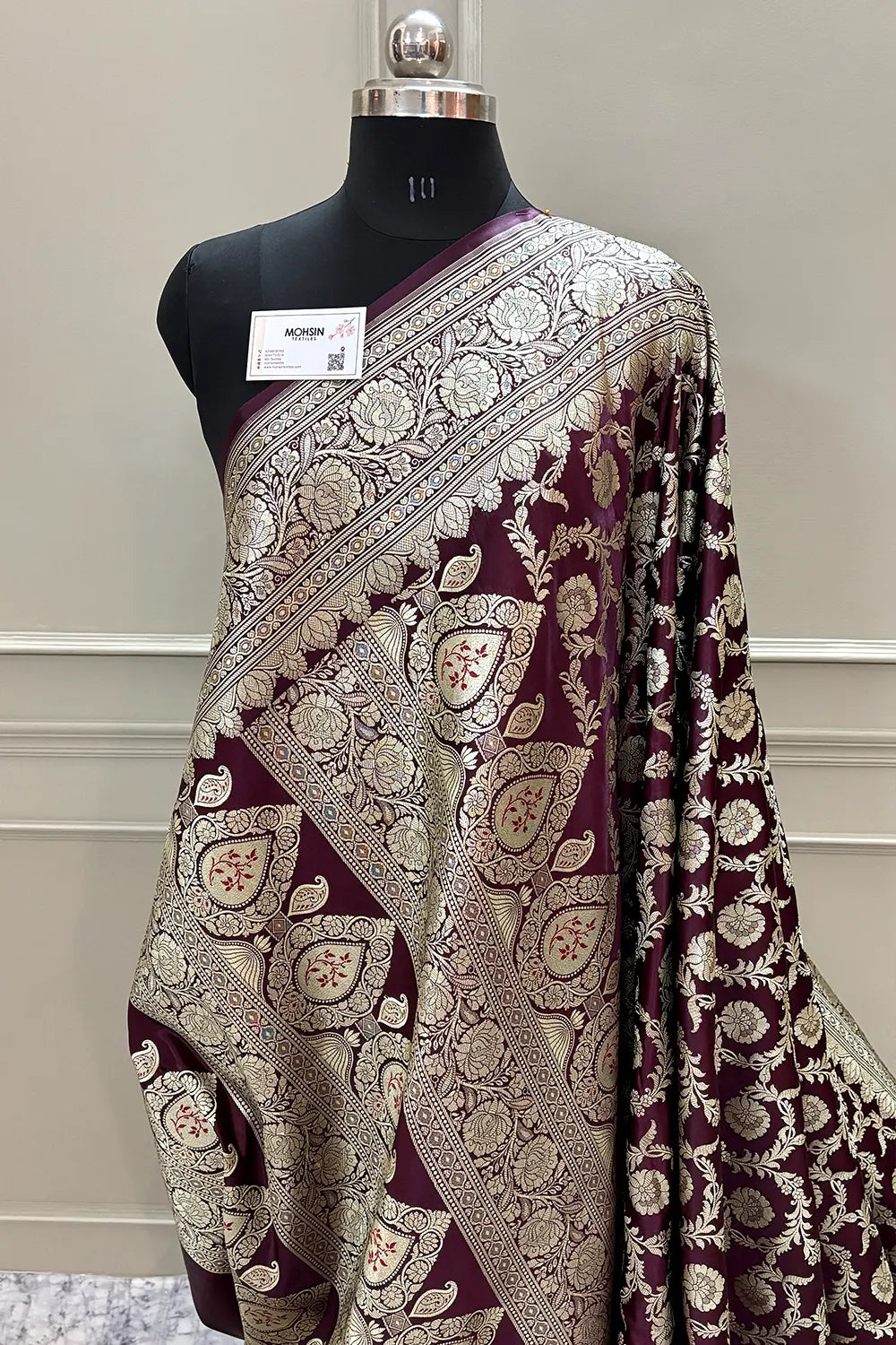 Wine Golden Zari Katan Silk Banarasi Saree