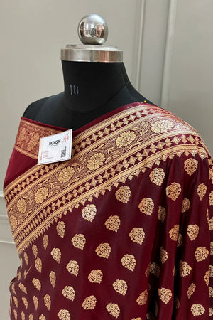 Maroon Golden Zari Katan Silk Banarasi Saree