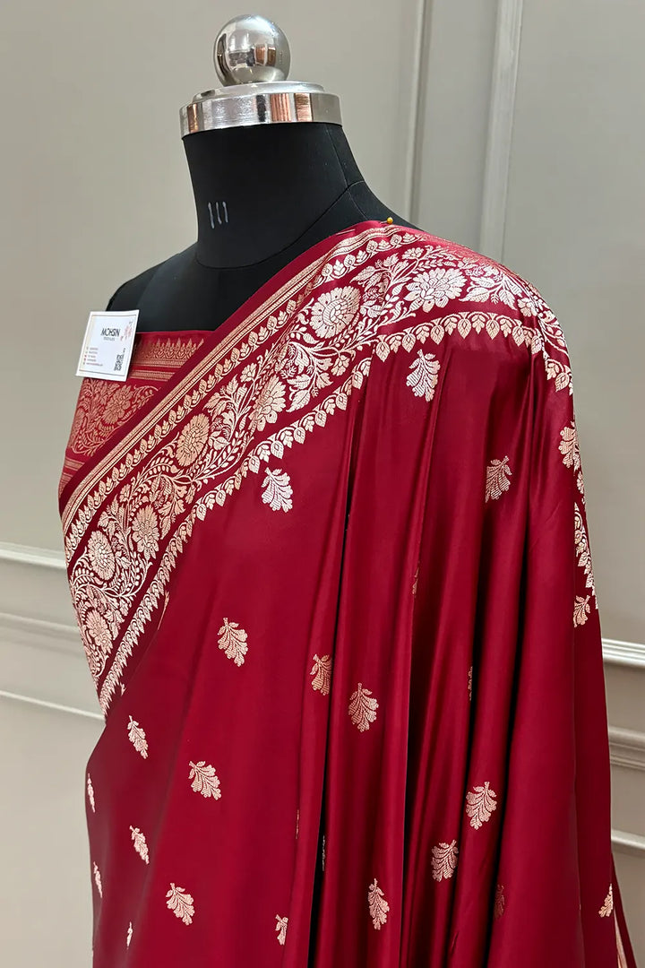 Maroon Golden Zari Katan Silk Banarasi Saree