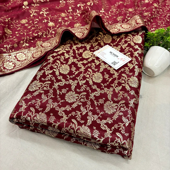 Maroon Golden Zari Kimkhab Silk Banarasi Gharara