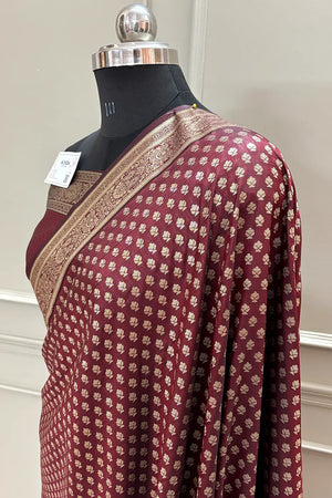 Maroon Golden Zari Satin Silk Banarasi Saree