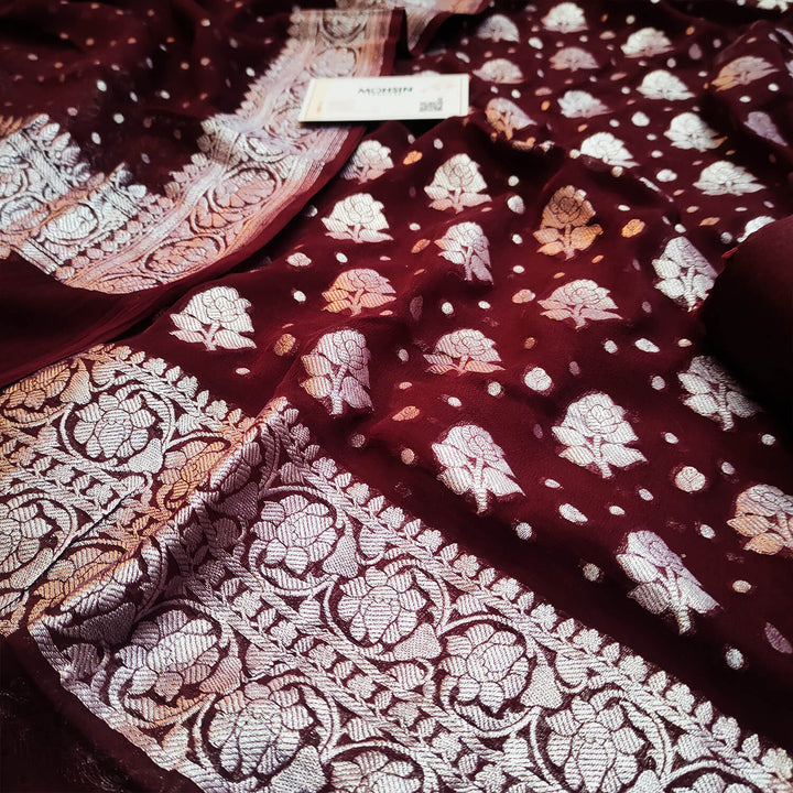 Maroon Handloom Khaddi Georgette Banarasi Suit